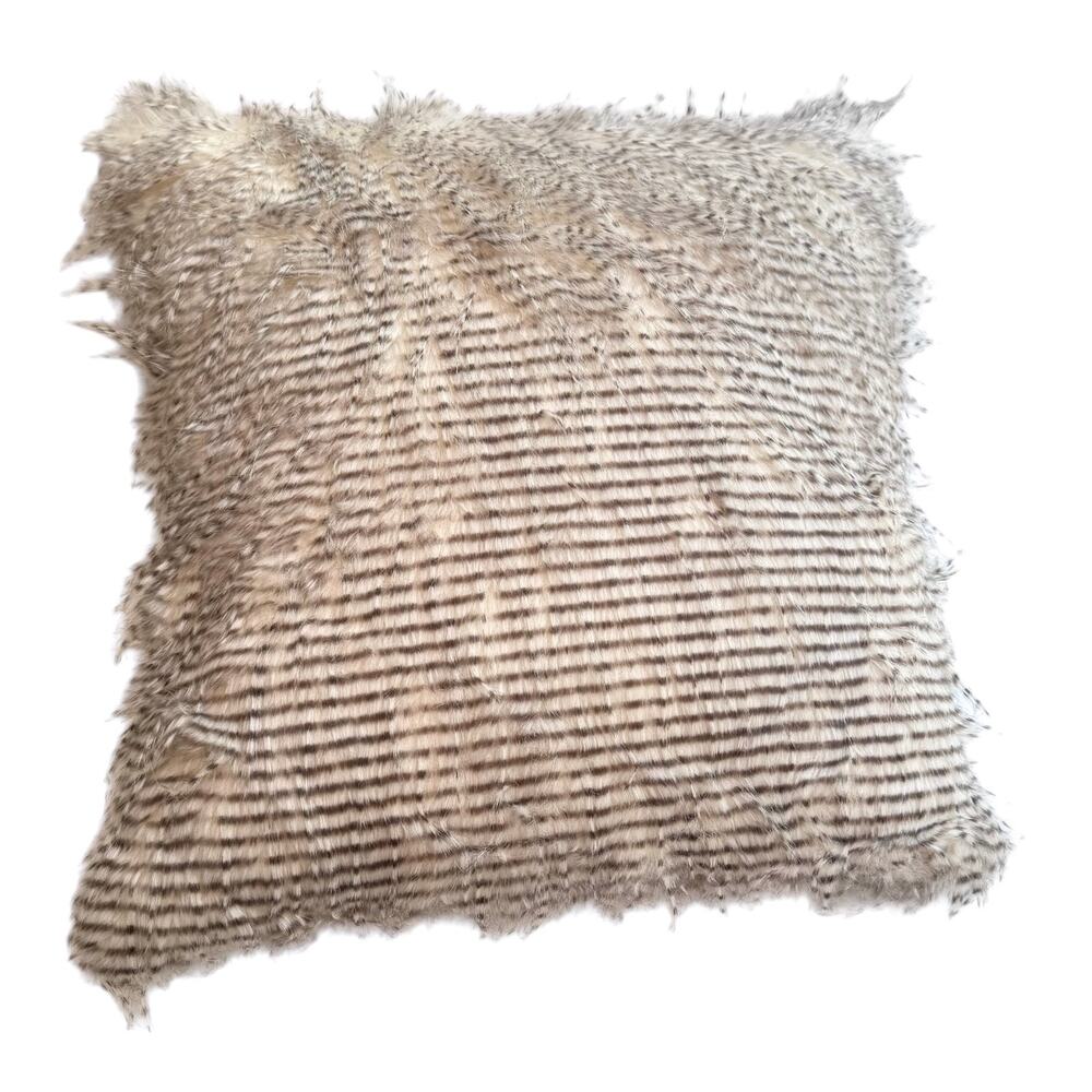 Monroe Faux Fur Feather THROW PILLOW 20"x20" Natural Brown Cream Hidden Zipper